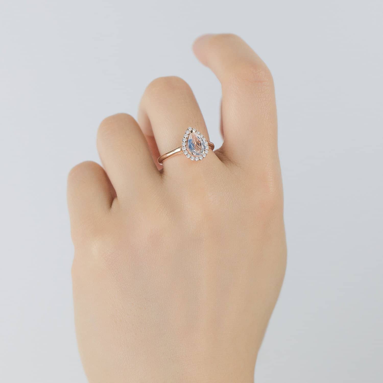 18k Solid Gold Pear Shape Moonstone Engagement Ring - Melbourne, Australia