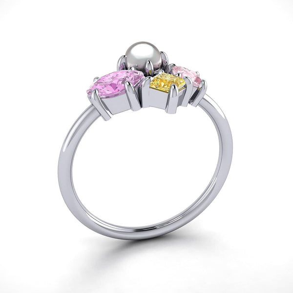 18k Solid Gold Oval Pink Sapphire and Akoya Pearl Cluster Ring | Rings Melbourne Australia