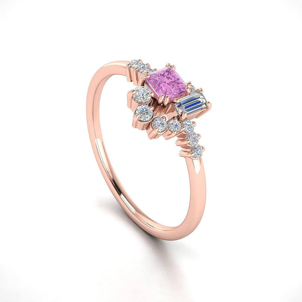 18k Solid Gold Sparkle Diamond and Pink Sapphire Cluster Ring - Melbourne, Australia