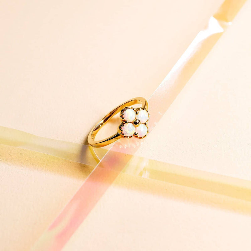 18k Solid Gold Australian White Opal Clover Ring | Rings Melbourne Australia