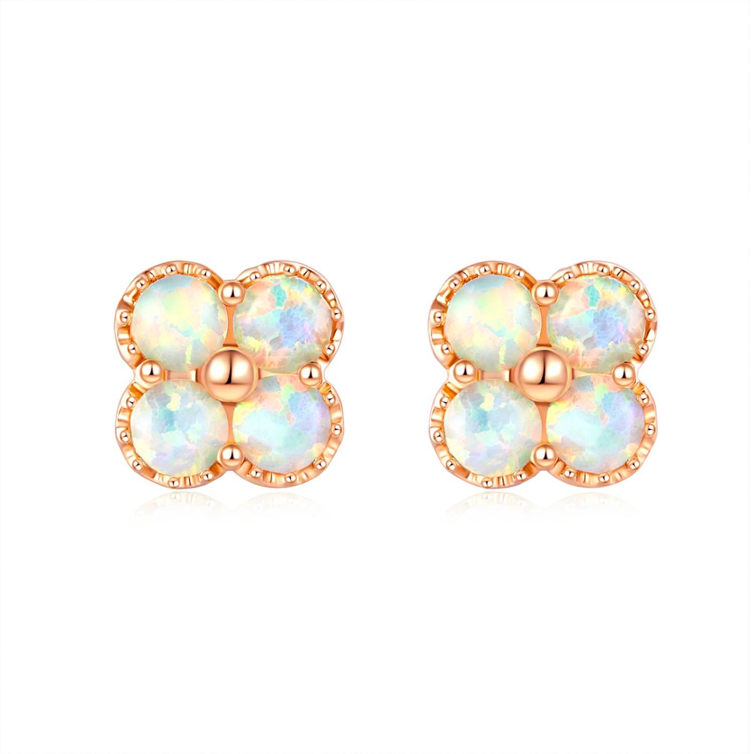 18k Solid Gold Australian White Opal Clover Stud Earrings - Melbourne, Australia