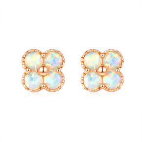 18k Solid Gold Australian White Opal Clover Stud Earrings - Melbourne, Australia