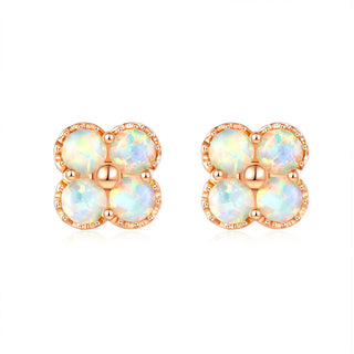 18k Solid Gold Australian White Opal Clover Stud Earrings - Melbourne, Australia