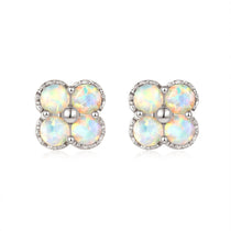 18k Solid Gold Australian White Opal Clover Stud Earrings - Melbourne, Australia