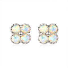 18k Solid Gold Australian White Opal Clover Stud Earrings - Melbourne, Australia