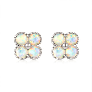 18k Solid Gold Australian White Opal Clover Stud Earrings - Melbourne, Australia