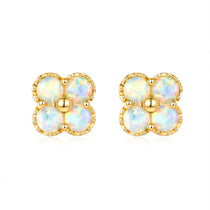 18k Solid Gold Australian White Opal Clover Stud Earrings - Melbourne, Australia