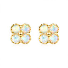 18k Solid Gold Australian White Opal Clover Stud Earrings - Melbourne, Australia