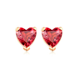 18k Solid Gold Red Tourmaline Heart Earring Studs - Melbourne, Australia