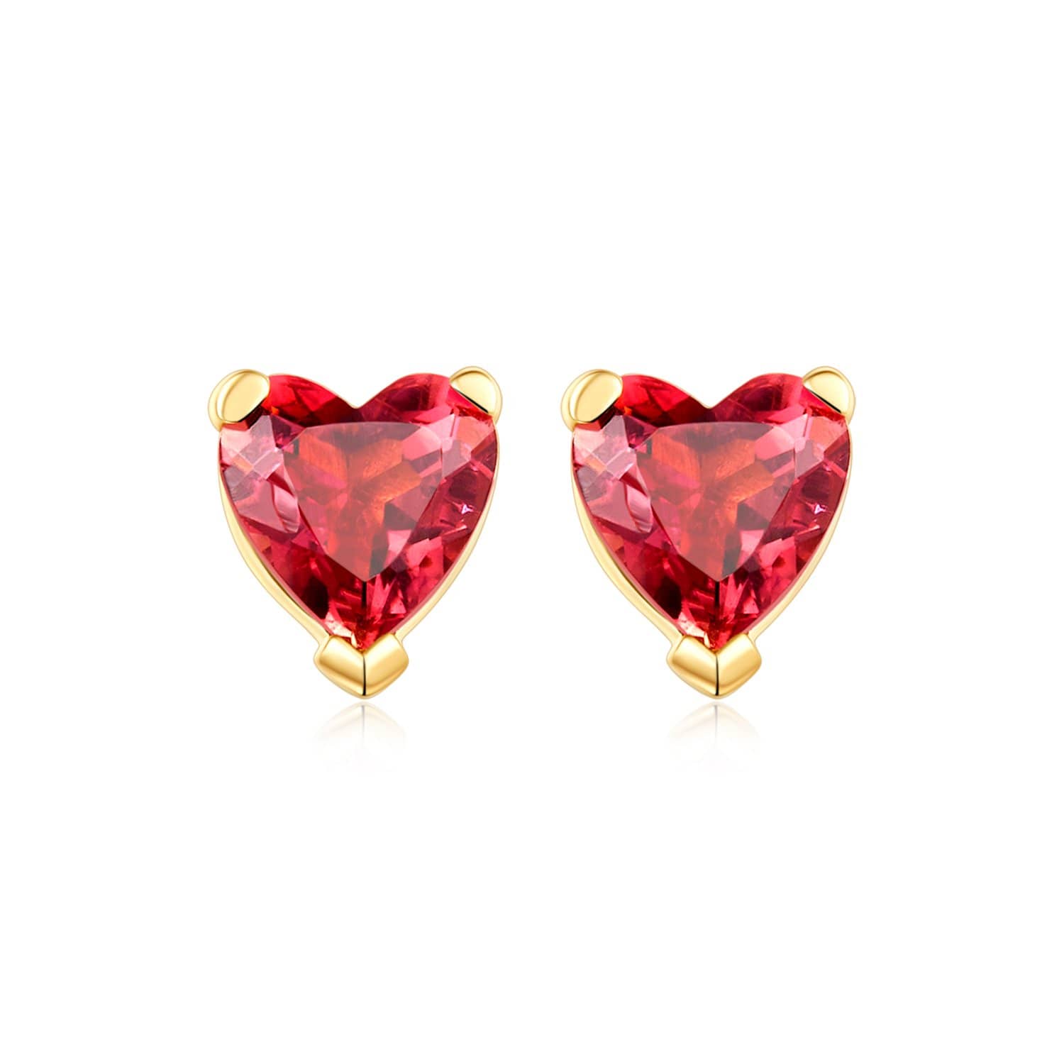 18k Solid Gold Red Tourmaline Heart Earring Studs - Melbourne, Australia