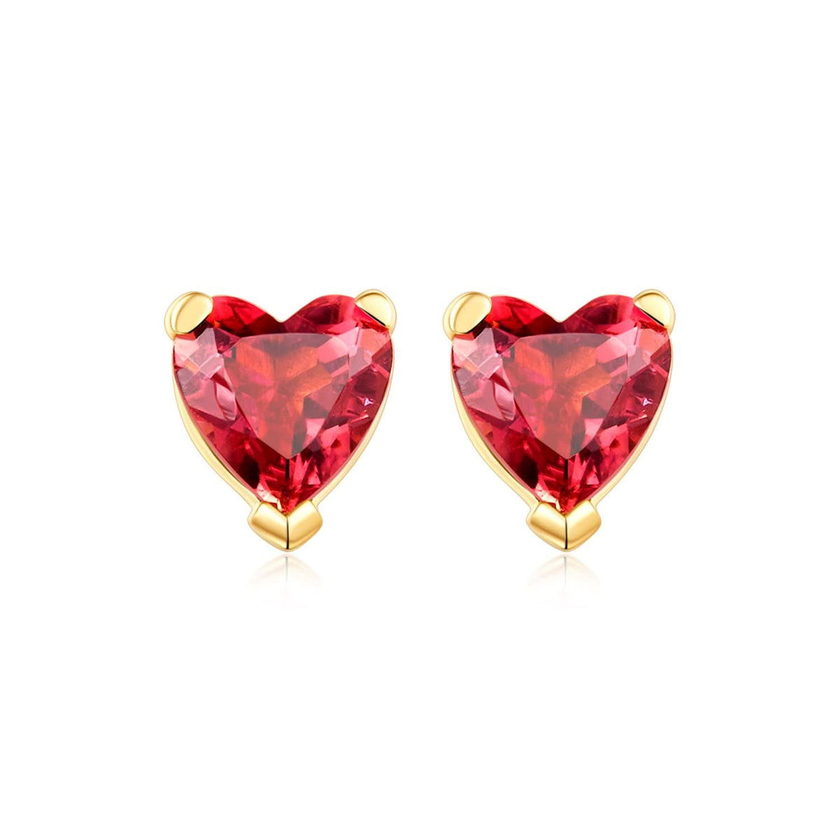 18k Solid Gold Red Tourmaline Heart Earring Studs - Melbourne, Australia