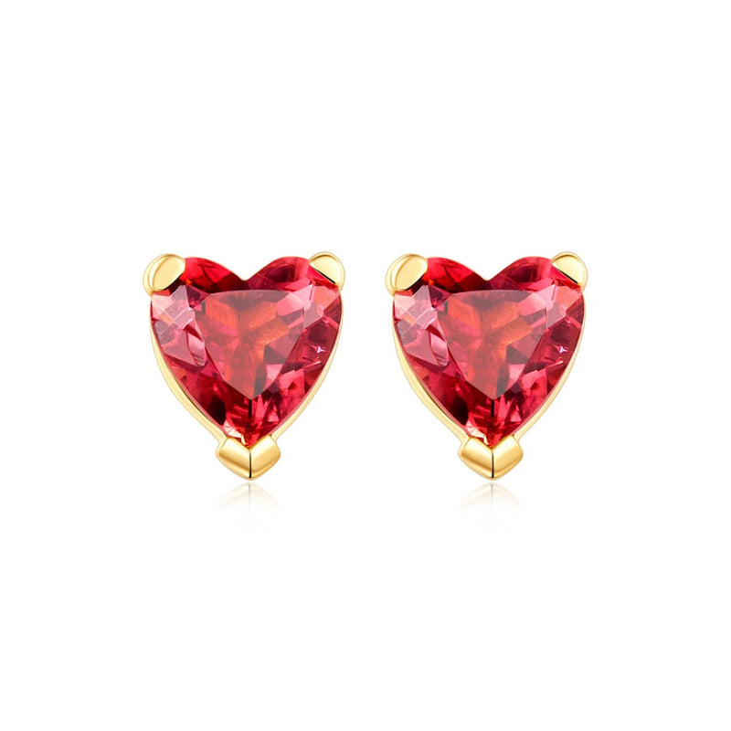 18k Solid Gold Red Tourmaline Heart Earring Studs - Melbourne, Australia