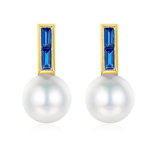 Blue Sapphire Stud Pearl Earrings - Melbourne, Australia
