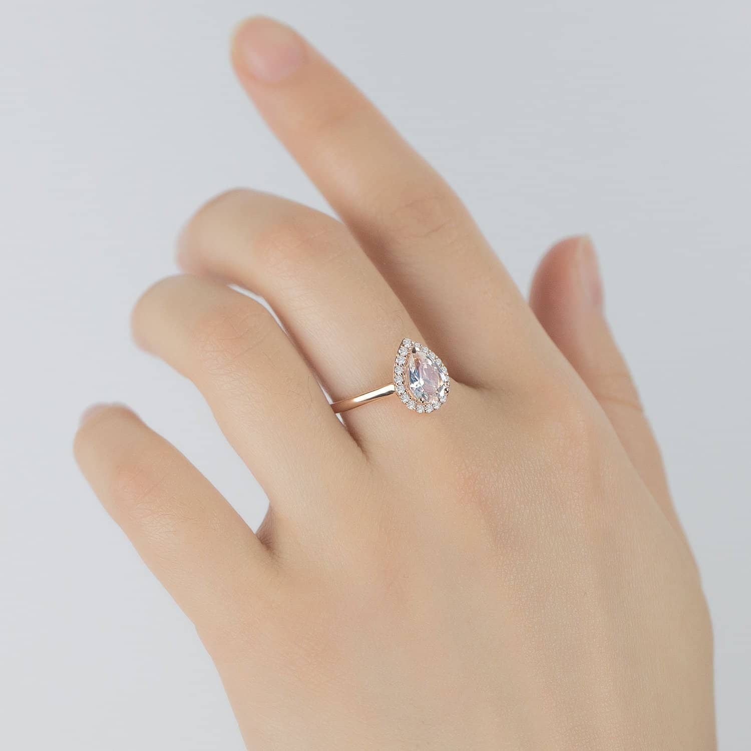 18k Solid Gold Pear Shape Moonstone Engagement Ring - Melbourne, Australia