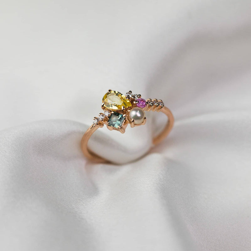 18k Solid Gold Yellow Sapphire and Akoya Pearl Cluster Ring - Melbourne, Australia
