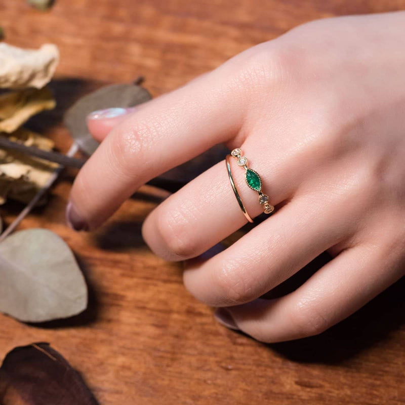 18k Solid Gold Vintage Marquise Emerald Ring - Melbourne, Australia