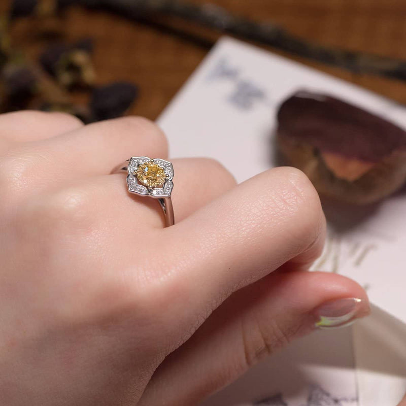 18k Solid Gold Halo Yellow Diamond Engagement Ring - Melbourne, Australia