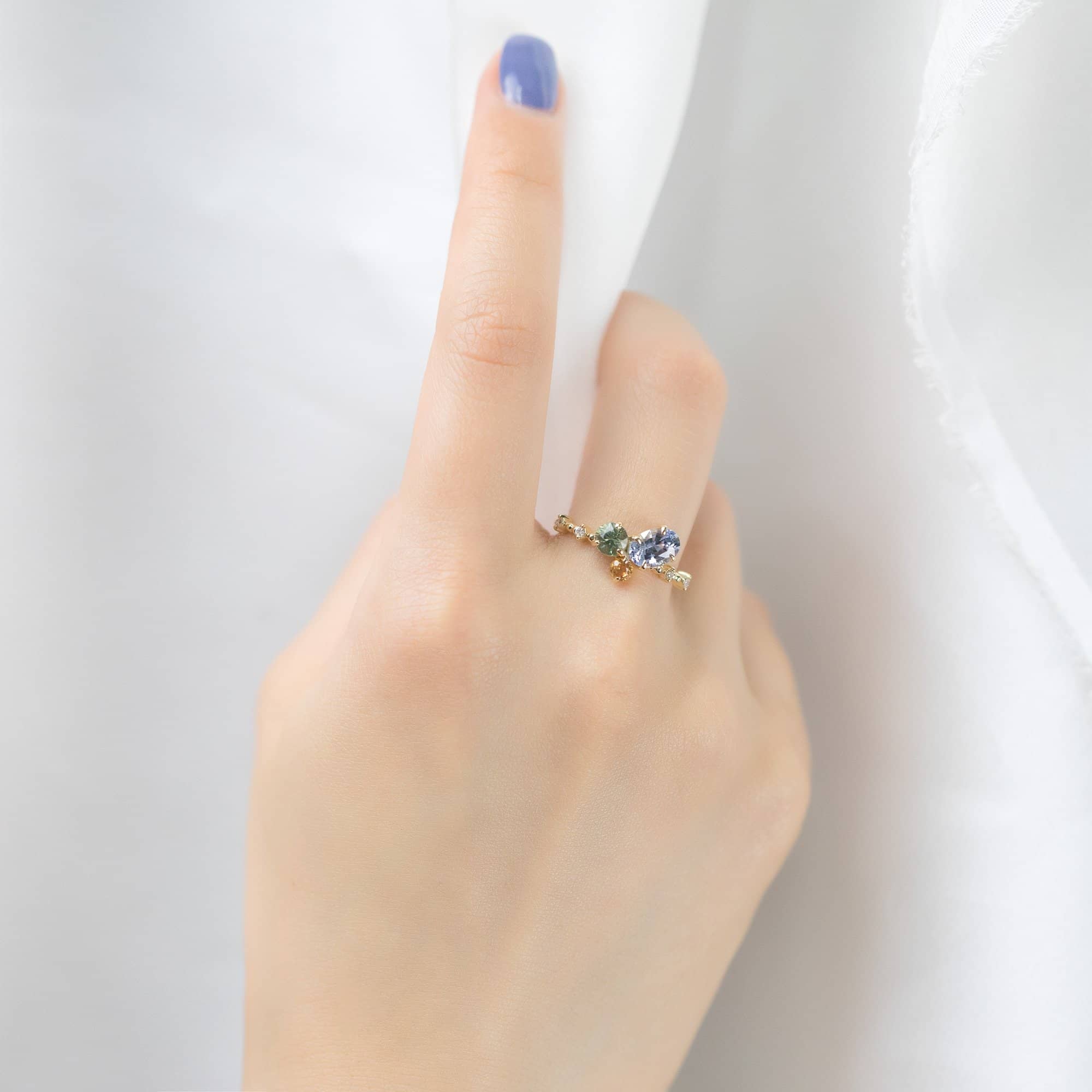 18k Solid Gold Blue and Sea Green Sapphire Diamond Cluster Ring - Melbourne, Australia