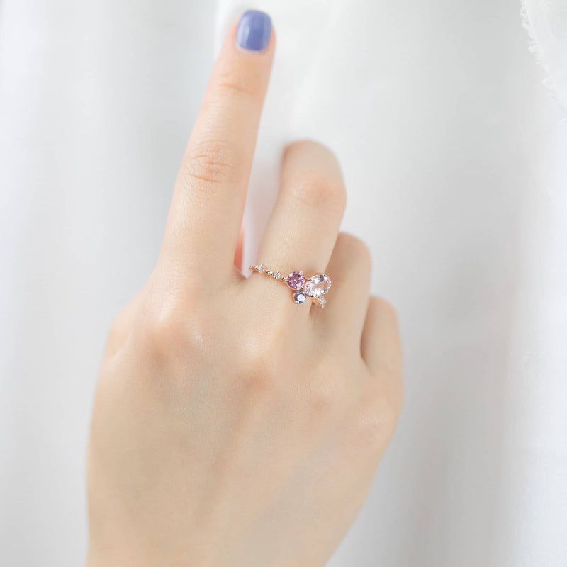 18k Solid Gold Pink and Lilac Sapphire Diamond Cluster Ring - Melbourne, Australia
