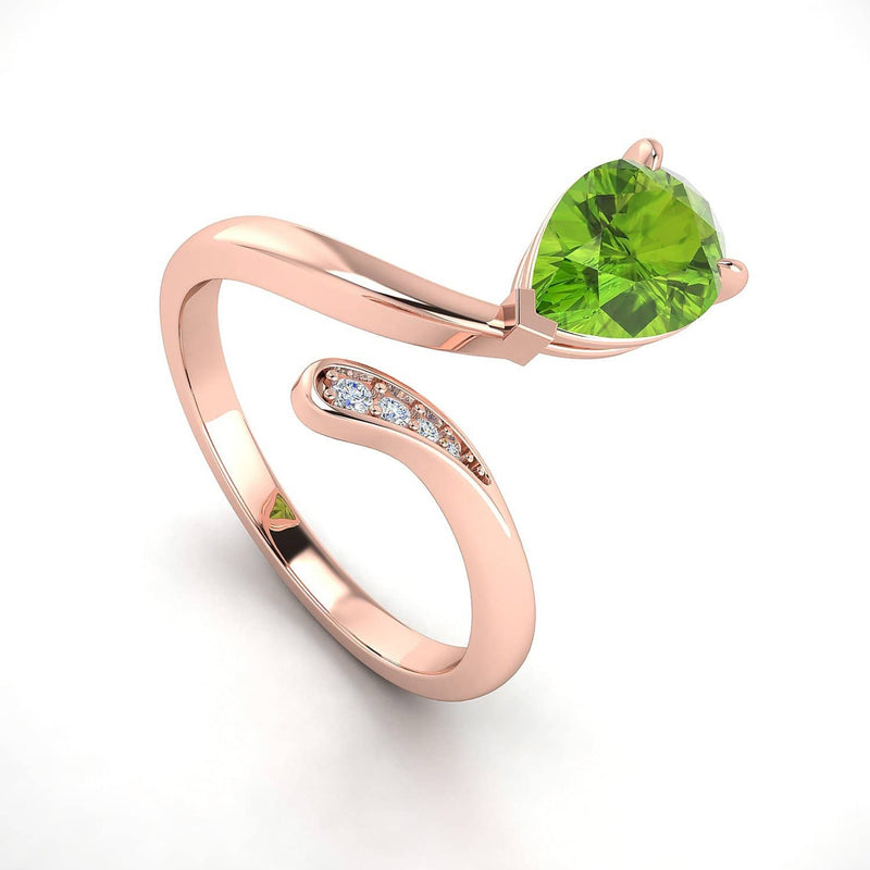 18k Solid Gold Pear Shape Peridot Diamond Open Ring | Rings Melbourne Australia