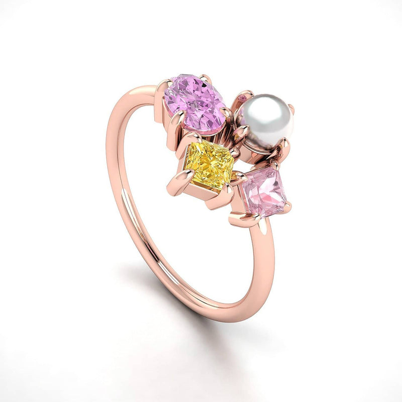 18k Solid Gold Oval Pink Sapphire and Akoya Pearl Cluster Ring | Rings Melbourne Australia
