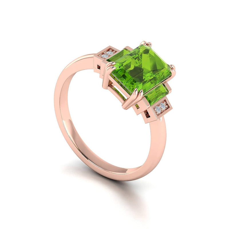 18k Solid Gold Peridot Diamond Baguette Wedding Ring | Rings Melbourne Australia
