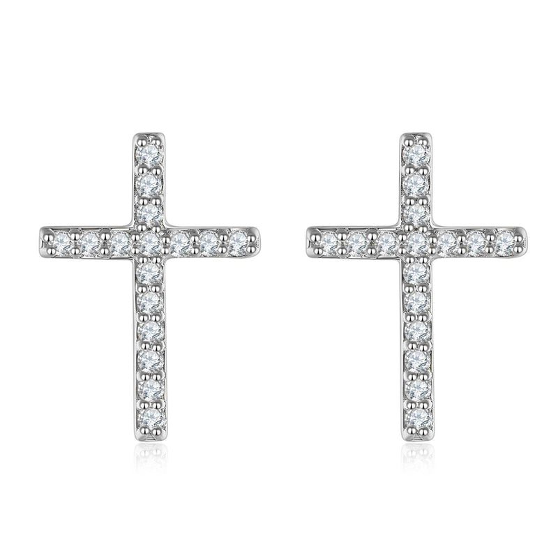 White gold cross stud earrings discount