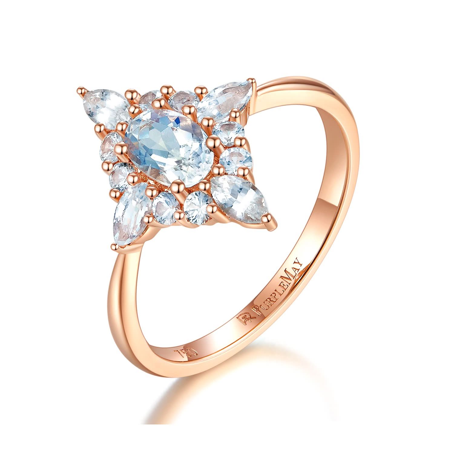 18k 纯金月光石和白色蓝宝石群镶订婚戒指 - 澳大利亚墨尔本