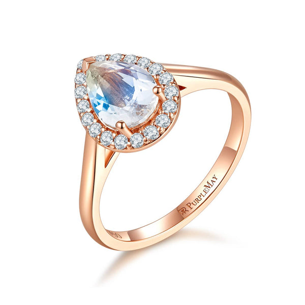 18k Solid Gold Pear Shape Moonstone Engagement Ring - Melbourne, Australia