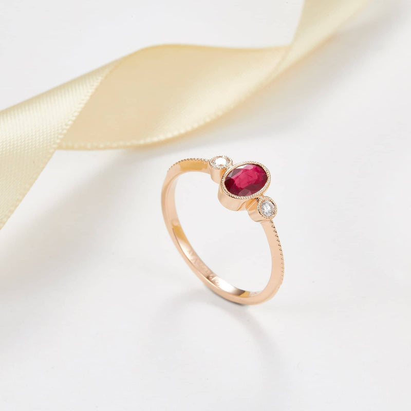 Bezel Set Round Diamond Engagement Ring | 18k Solid Gold Oval Bezel Set Ruby Ring - Melbourne, Australia