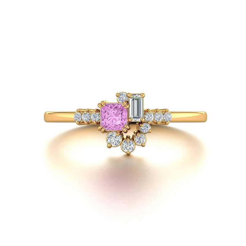 18k Solid Gold Sparkle Diamond and Pink Sapphire Cluster Ring - Melbourne, Australia