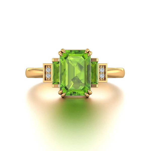 18k Solid Gold Peridot Diamond Baguette Wedding Ring | Rings Melbourne Australia