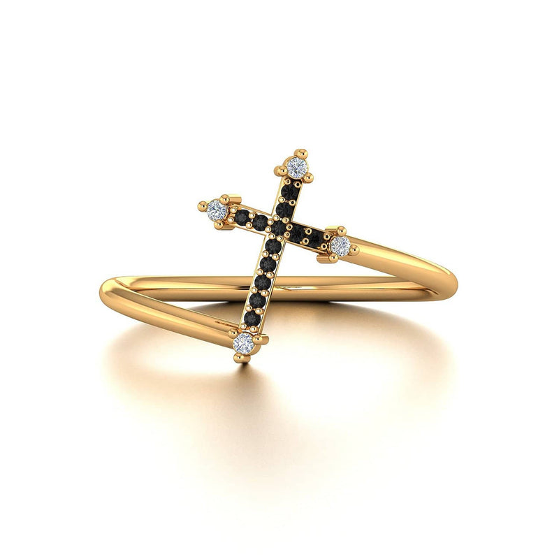 18k Solid Gold Cross Black Diamond Ring - Melbourne, Australia
