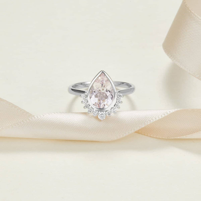 18k Solid Gold 1.5ct Pear Shape Pink Morganite & Diamond Engagement Ring - Melbourne, Australia
