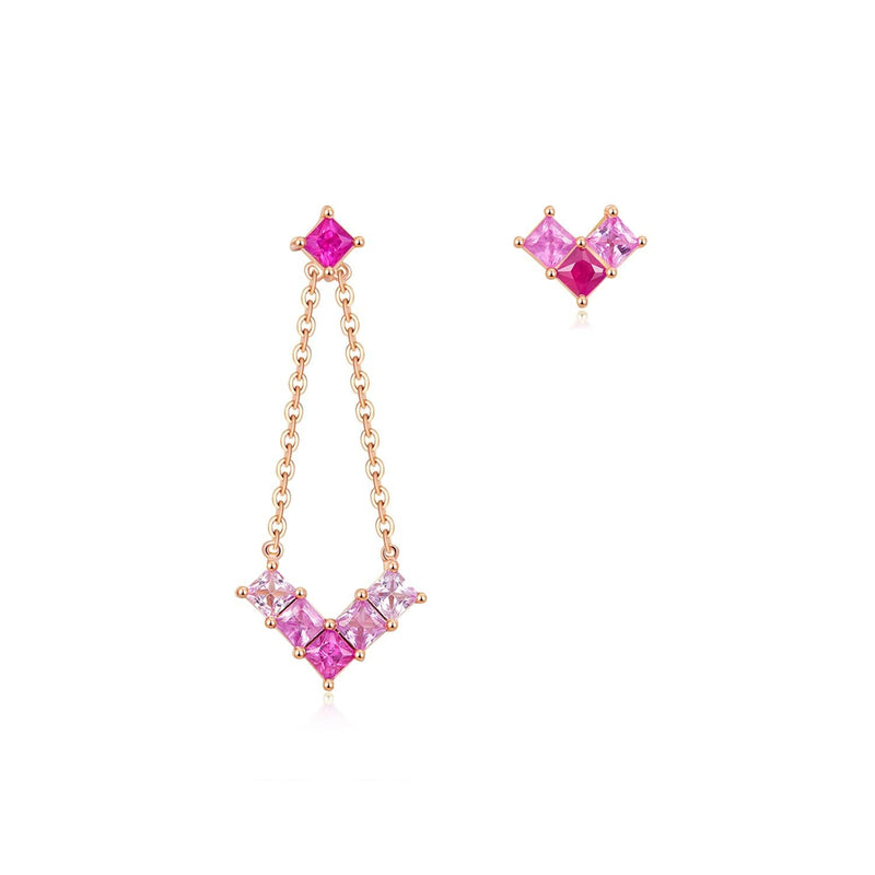18k Solid Gold Gradient Pink Sapphire Stud and Drop Earrings - Melbourne, Australia