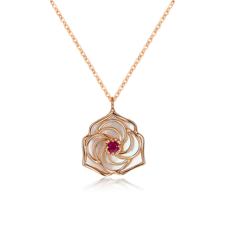18k Solid Gold Romantic Red Rose  Necklace - Melbourne, Australia