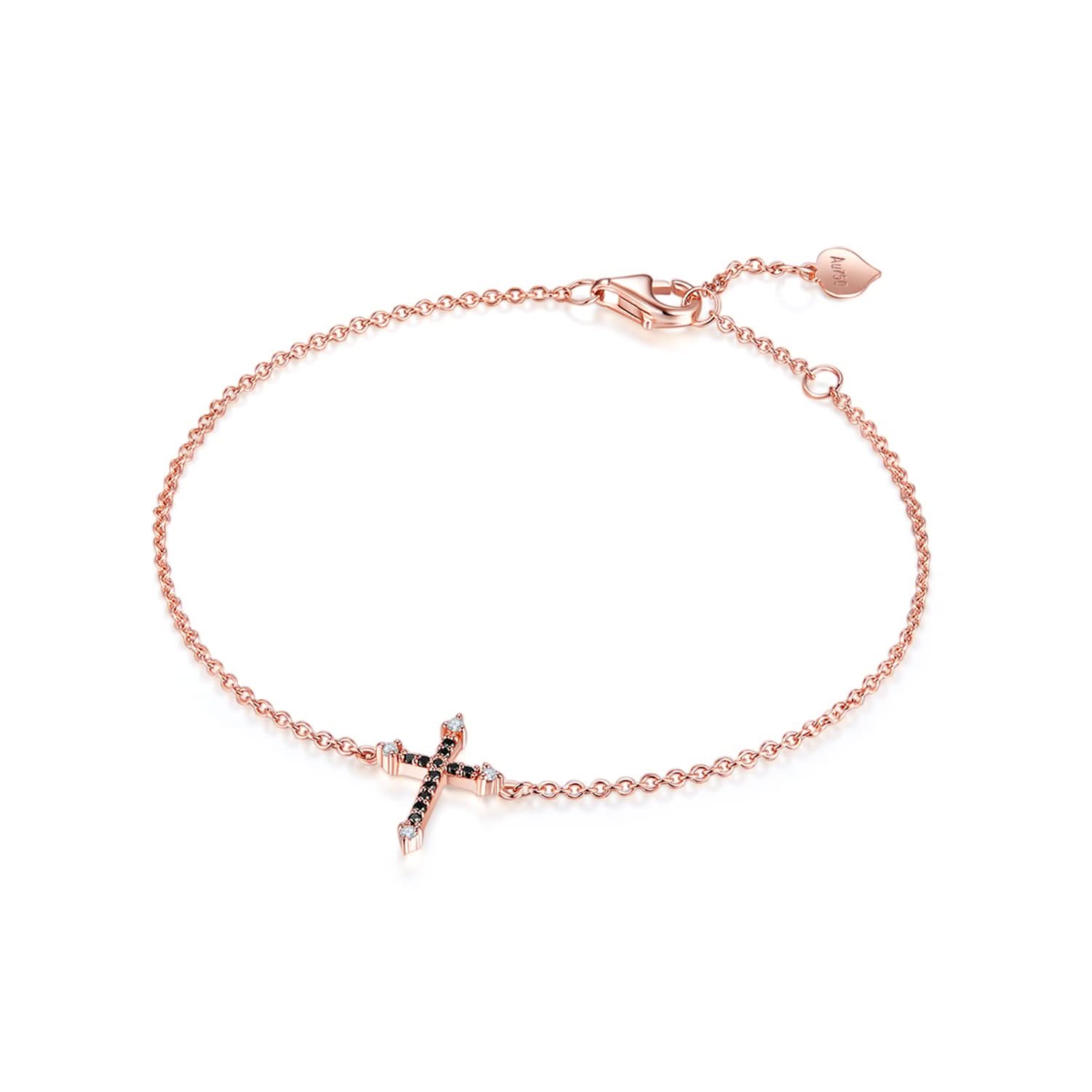 18k Solid Gold Cross Black Diamond Bracelet - Melbourne, Australia