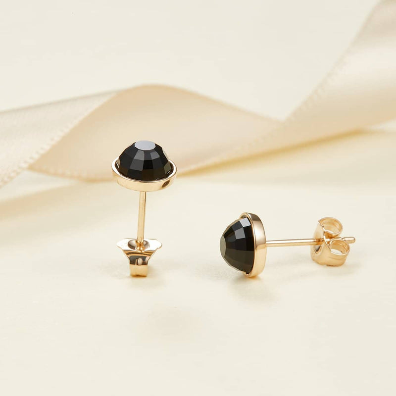 18k Solid Gold Round Black Onyx Stud Earrings - Melbourne, Australia
