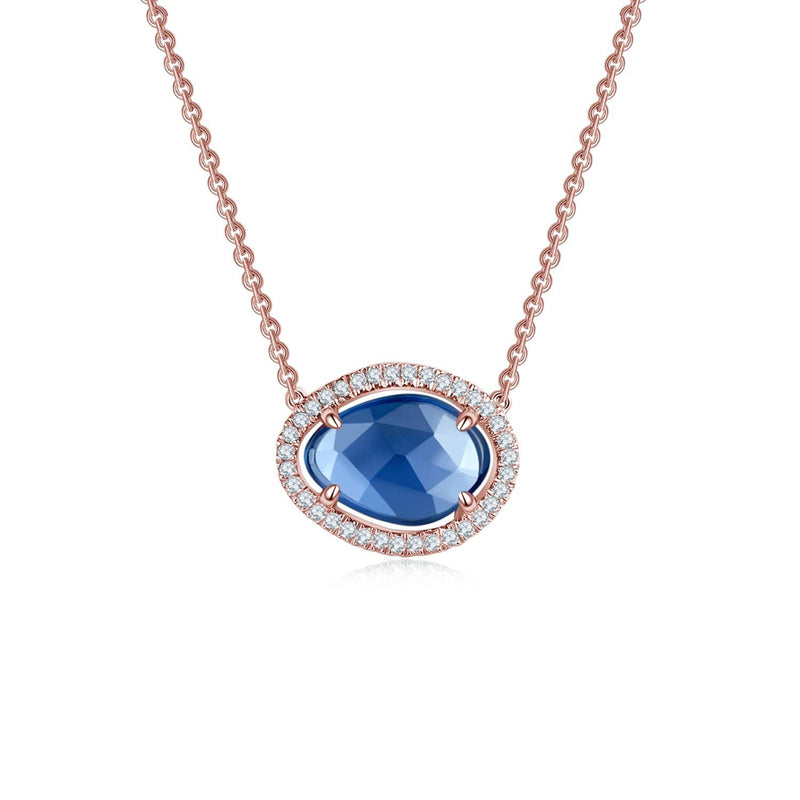 18k Solid Gold Halo Sapphire Diamond Necklace - Melbourne, Australia