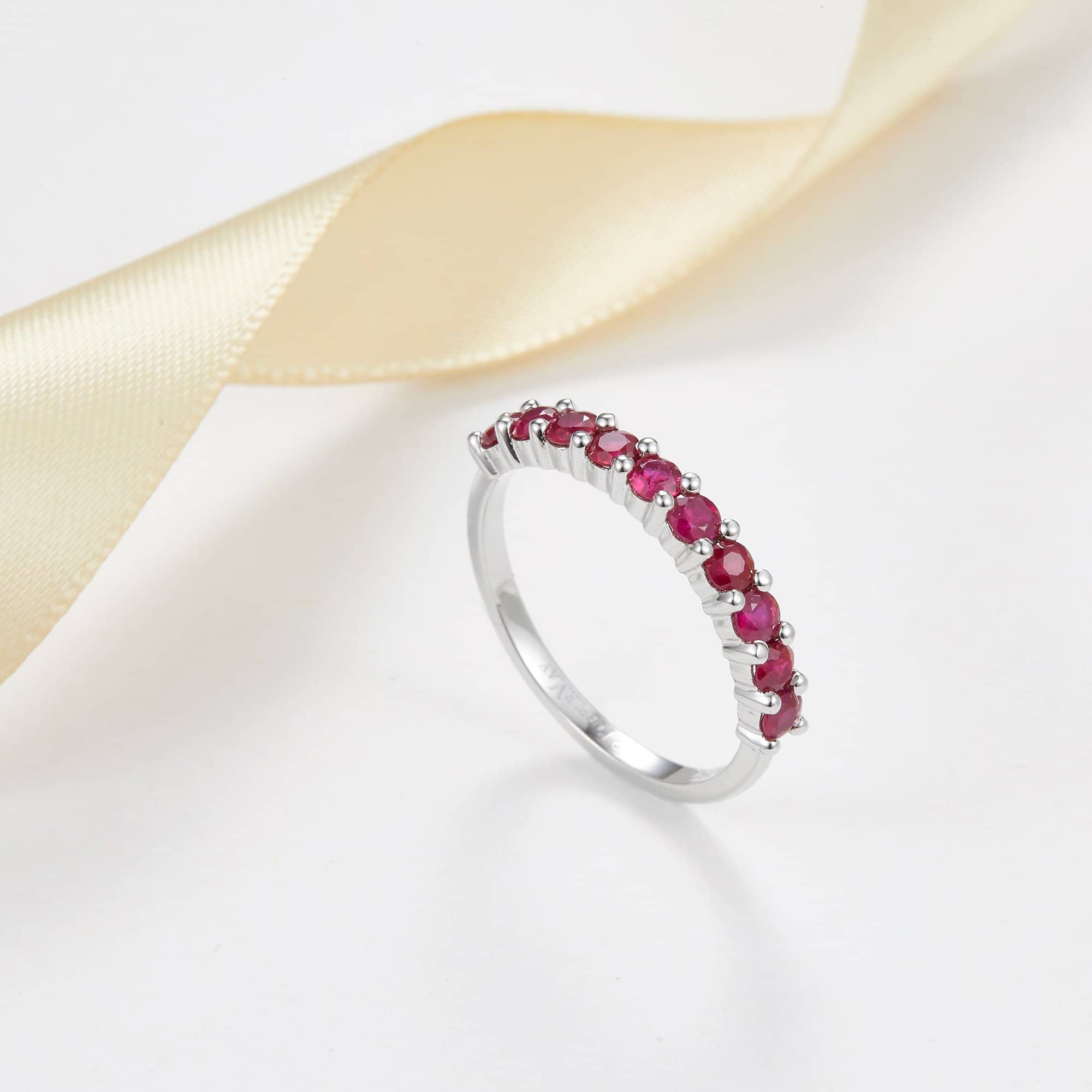 18k Solid Gold Half Eternity Natural Ruby Wedding Ring Band - Melbourne, Australia