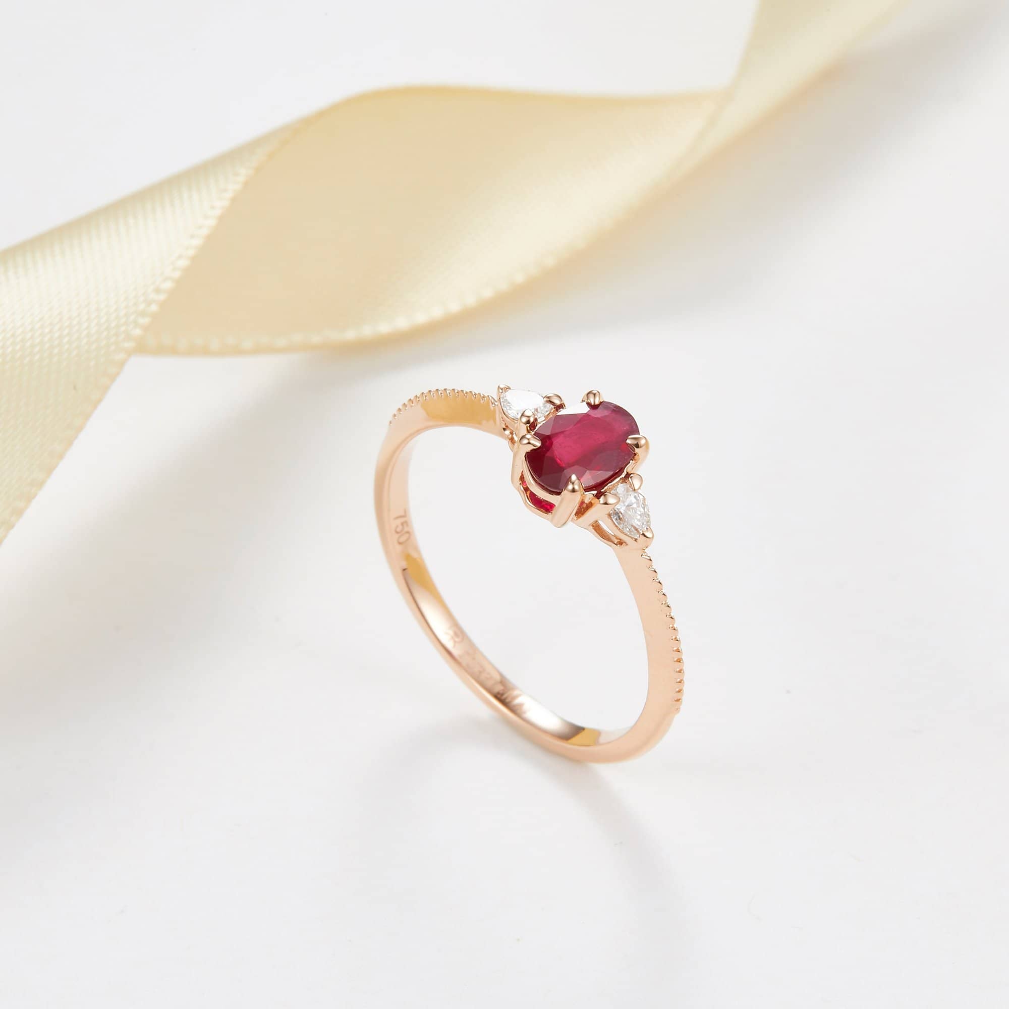 18k Solid Gold Oval Ruby and Pear Shape Diamond Ring - Melbourne, Australia