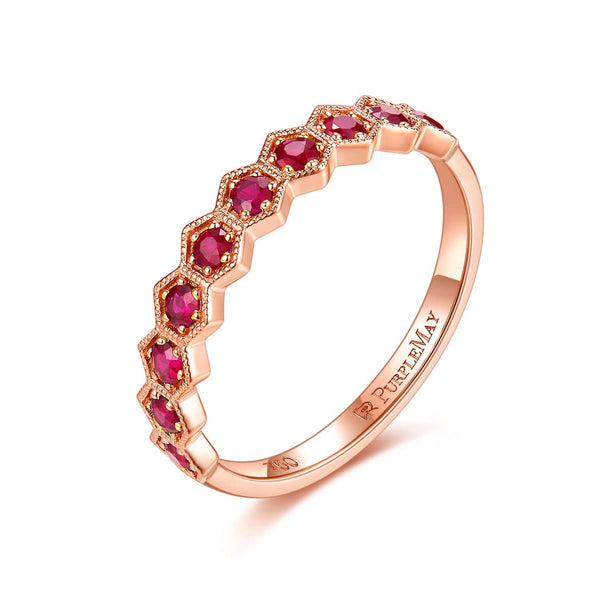 18k Solid Gold Half Eternity To Be Loved Natural Ruby Wedding Ring Band - Melbourne, Australia