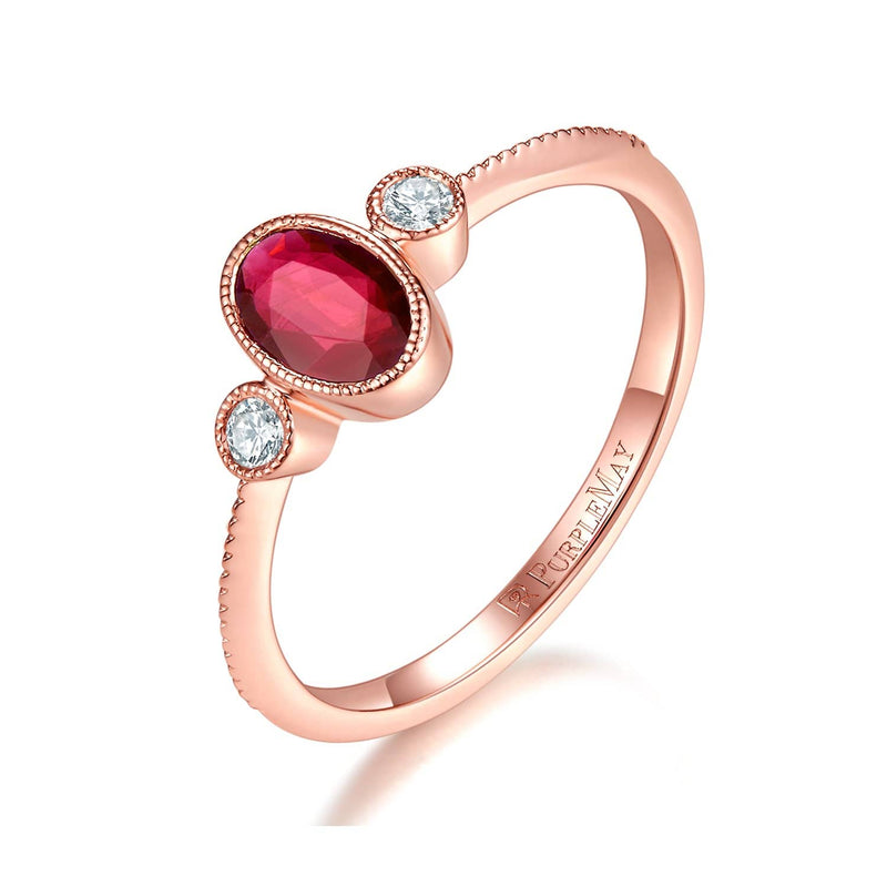 18k Solid Gold Oval Bezel Set Ruby Ring - Bezel Set Round Diamond Engagement Ring Melbourne, Australia