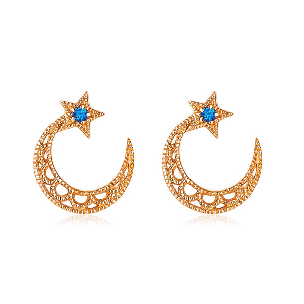 18K Solid Gold Sapphire Star and Moon Stud Earrings | Earrings Melbourne Australia