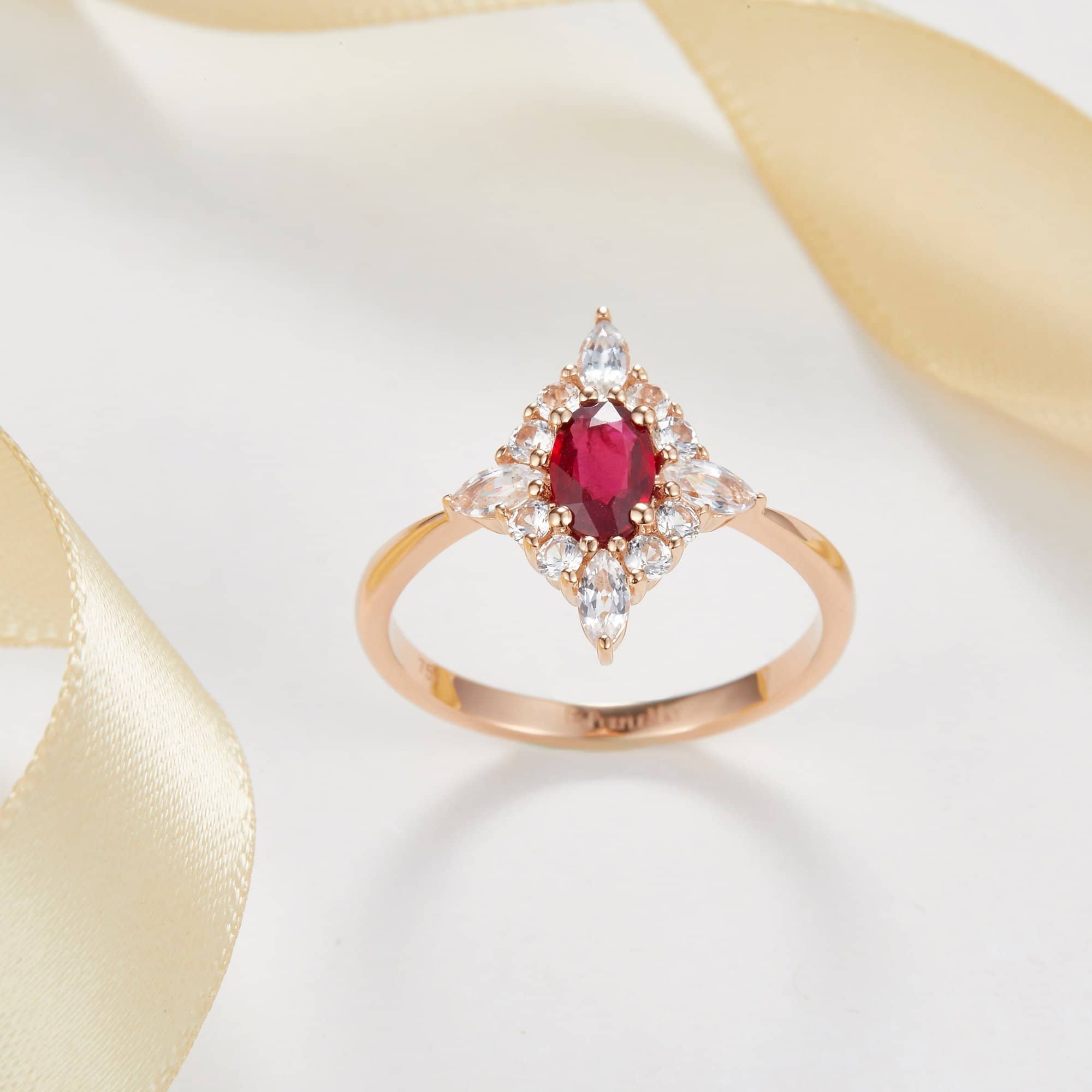 18k Solid Gold Ruby and White Sapphire Cluster Engagement Ring - Melbourne, Australia