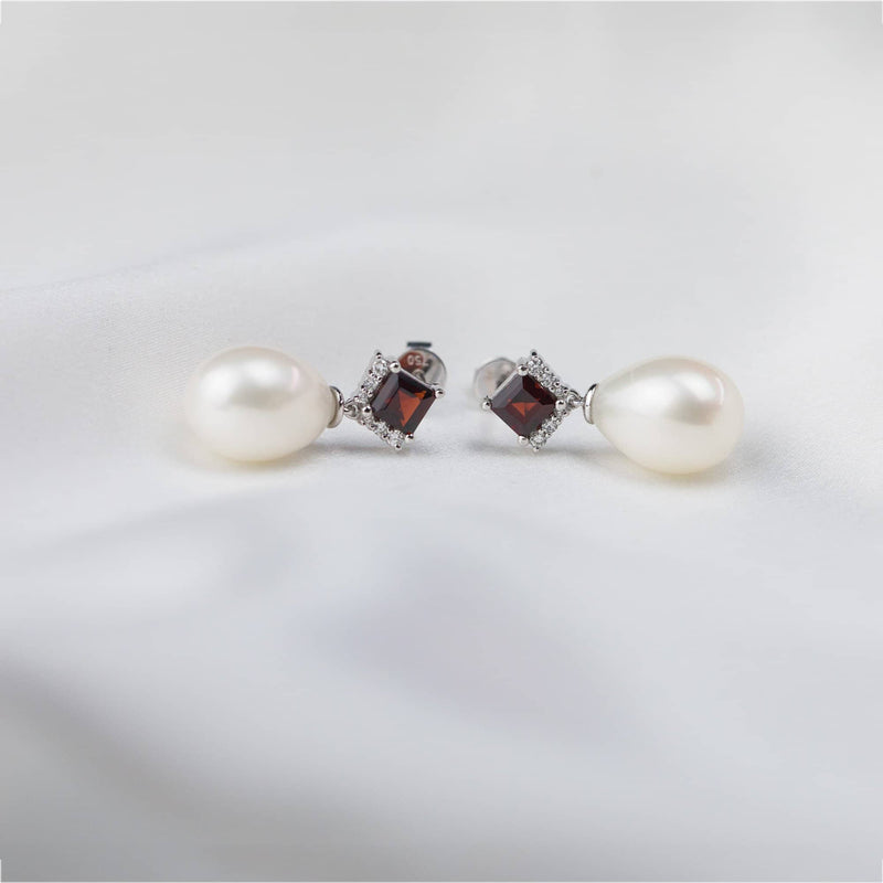 Garnet Stud Diamond Pearl Earrings - Melbourne, Australia