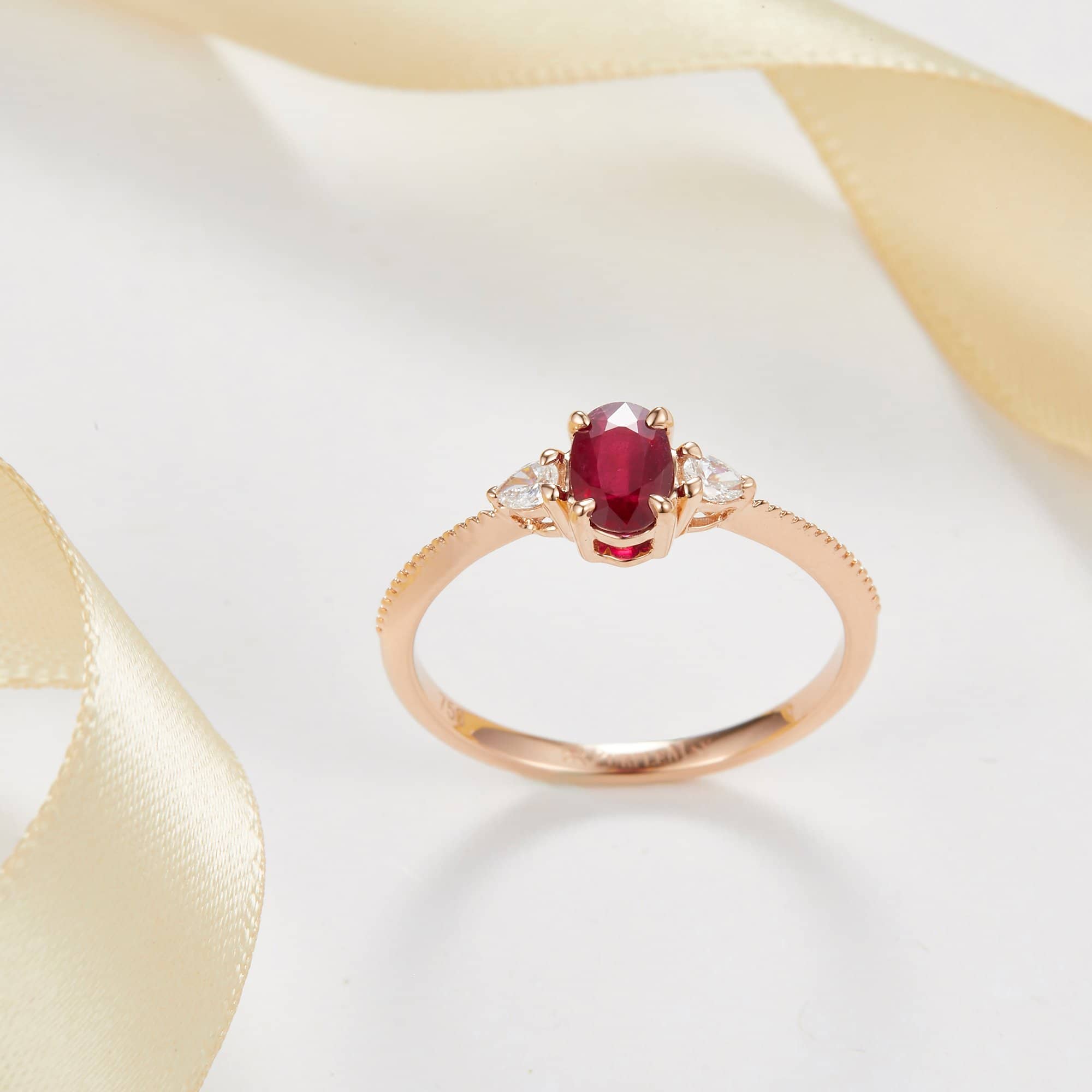 18k Solid Gold Oval Ruby and Pear Shape Diamond Ring - Melbourne, Australia