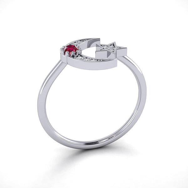 18k Solid Gold Crescent Moon Diamond Ring and Star Ruby Ring - Melbourne, Australia