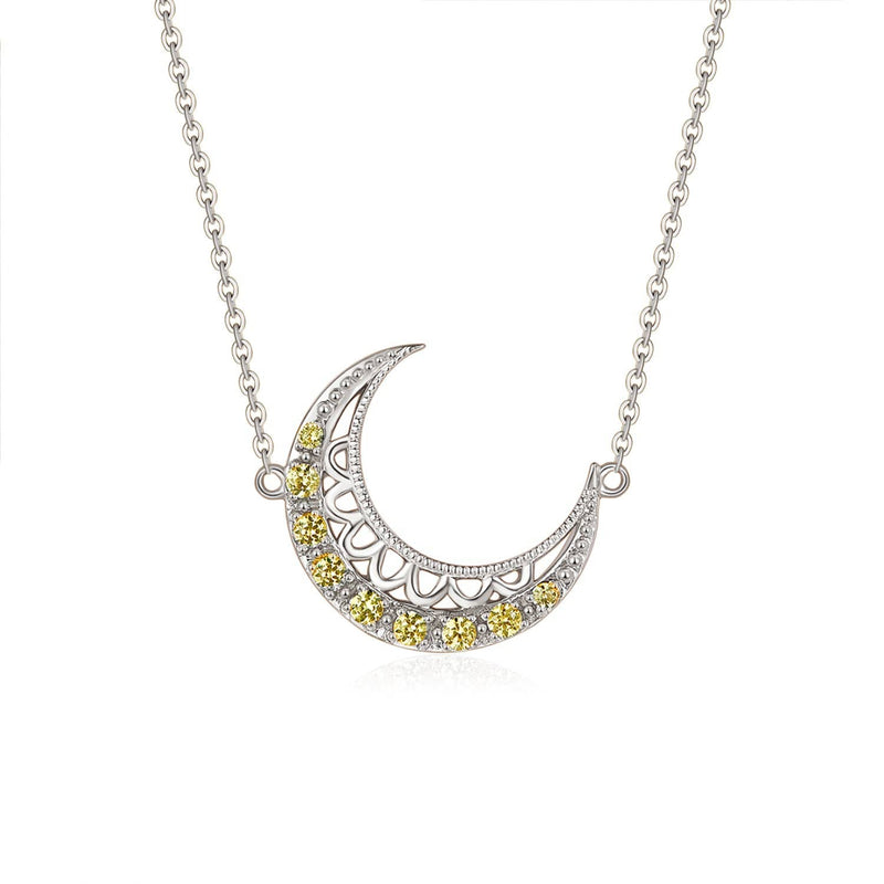 18k Solid Gold Crescent Moon Yellow Sapphire Necklace - Melbourne, Australia
