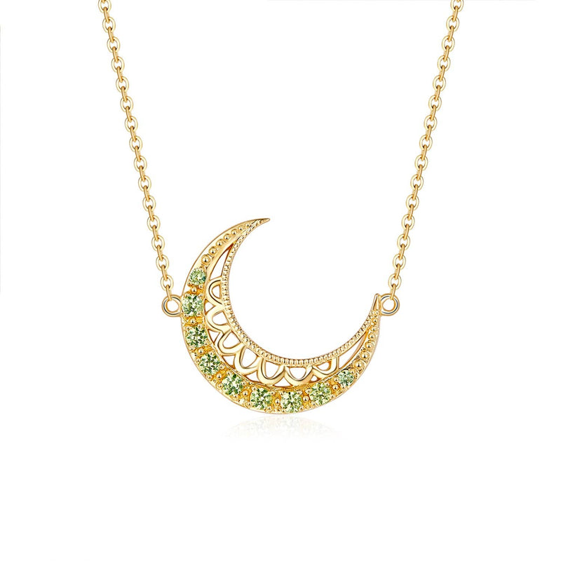 18k Solid Gold Crescent Moon Yellow Sapphire Necklace - Melbourne, Australia